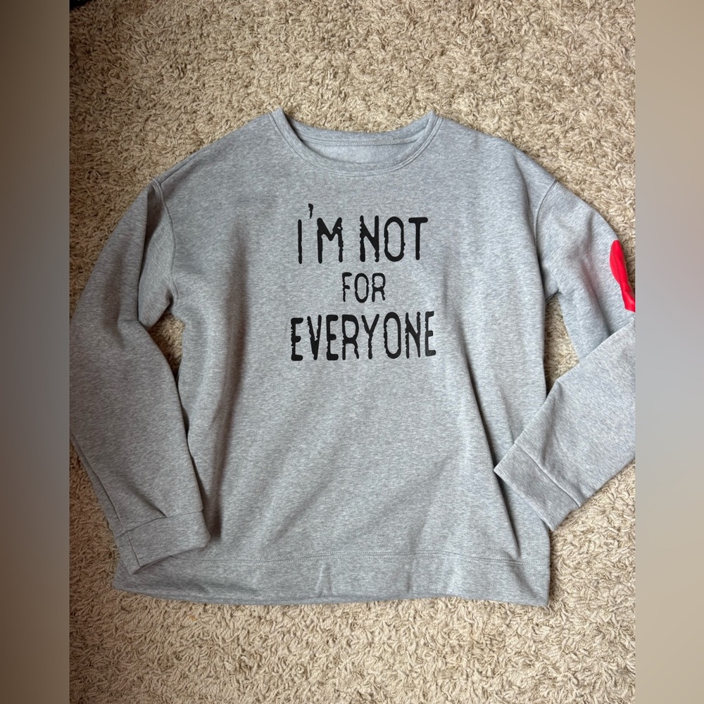 Gray Sweatshirt with Black Text and Red Heart